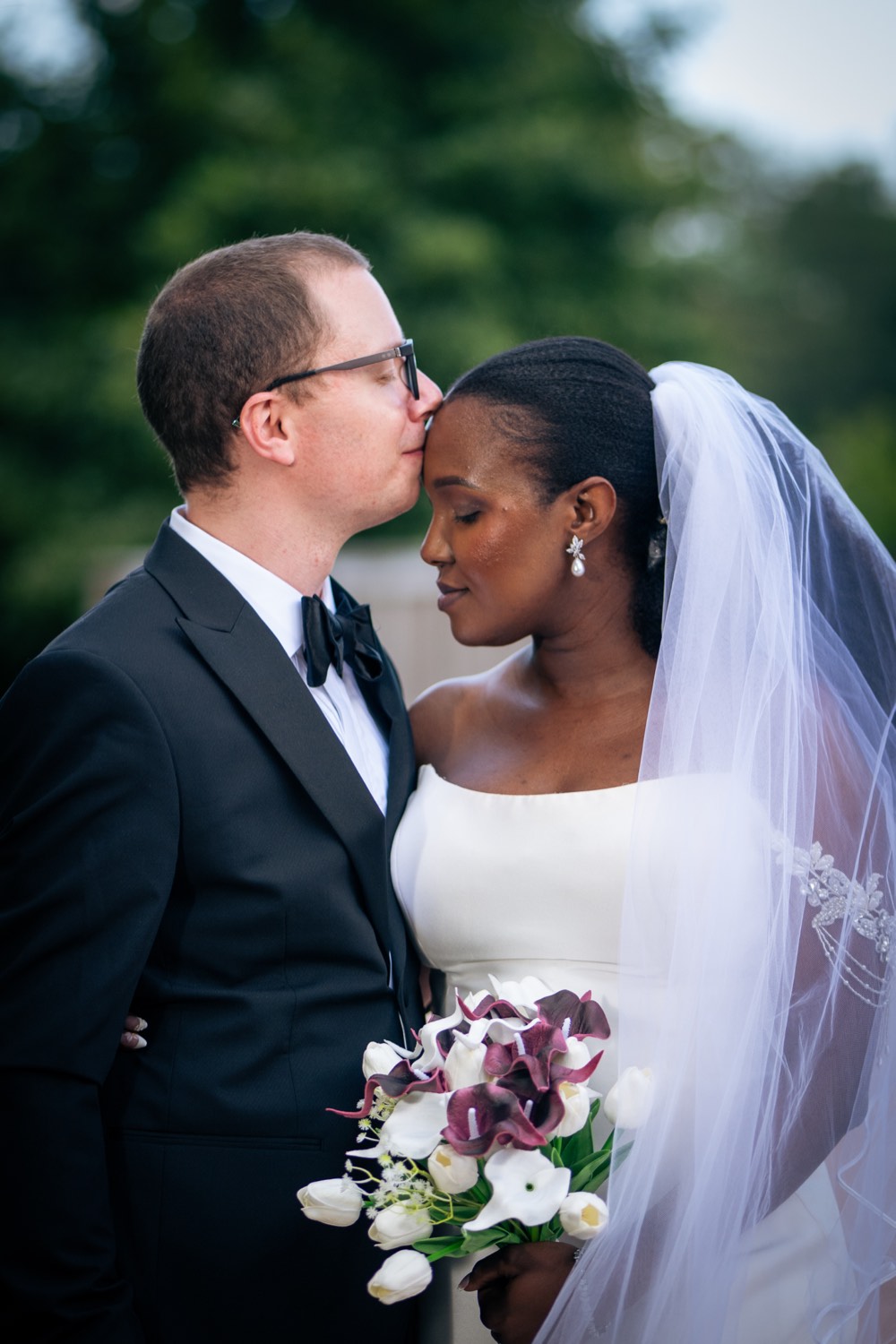 Bride and groom laughing together
